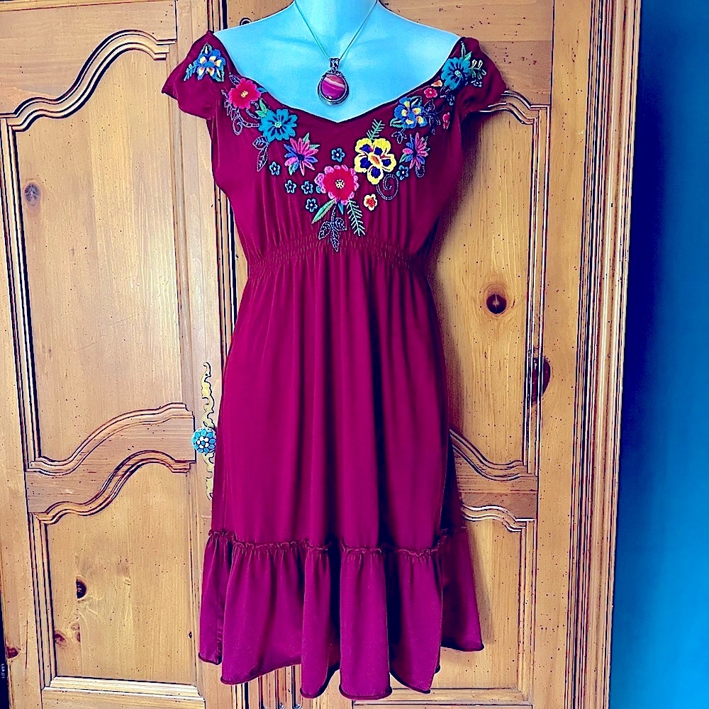 JOHNNY WAS JW LOS ANGELES EMBROIDERED DRESS S